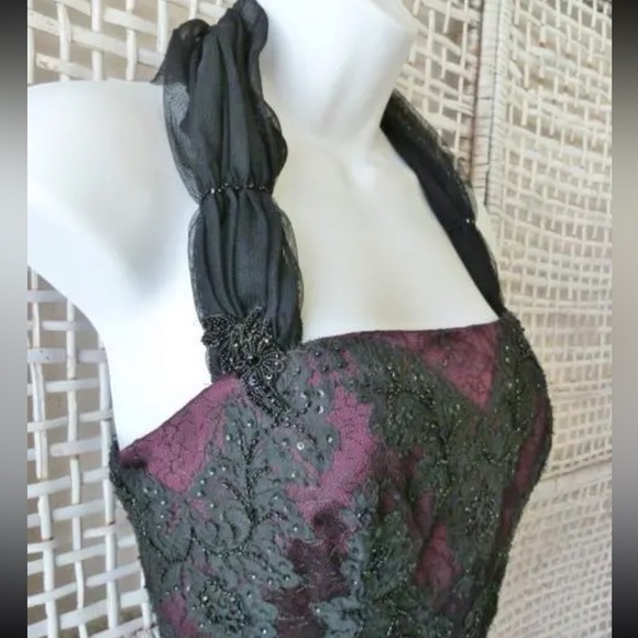 Badgley Mischka Beaded Black Lace Silk Halter Mermaid Evening Gown size 10 - Picture 11 of 11